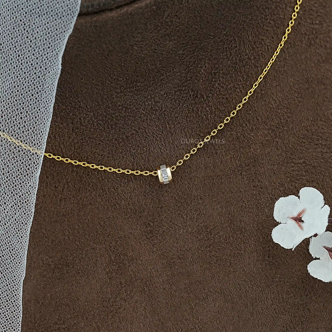 Baguette Lab Diamond Barrel Pendant Necklaces