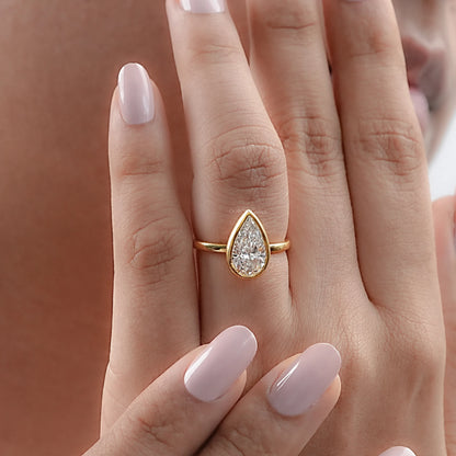 Bezel Set Pear Cut Lab Solitaire Ring Rings