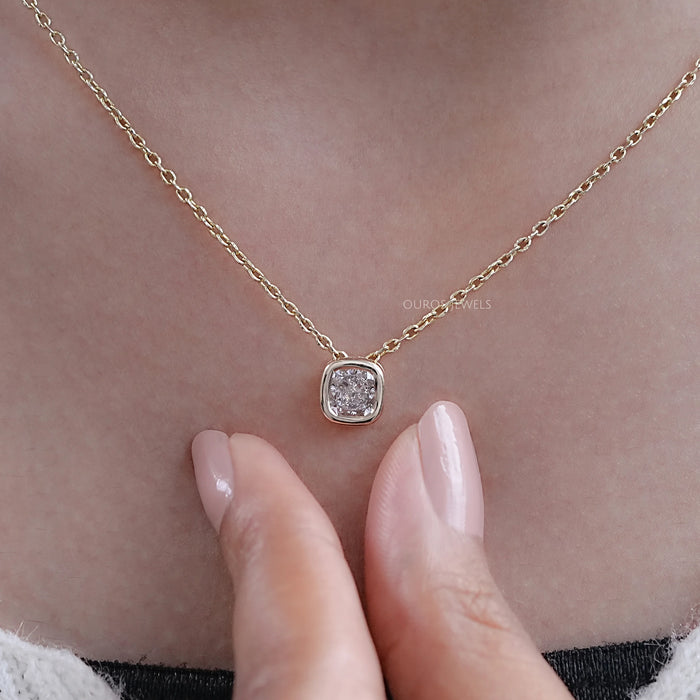 Cushion Cut Diamond Pendant Necklace in Bezel Setting 