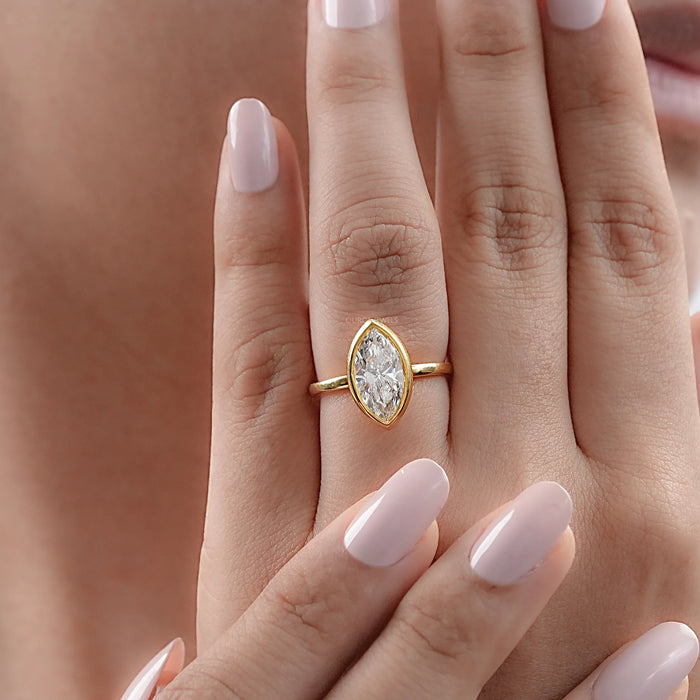 Marquise Lab Diamond Bezel Set Engagement Ring