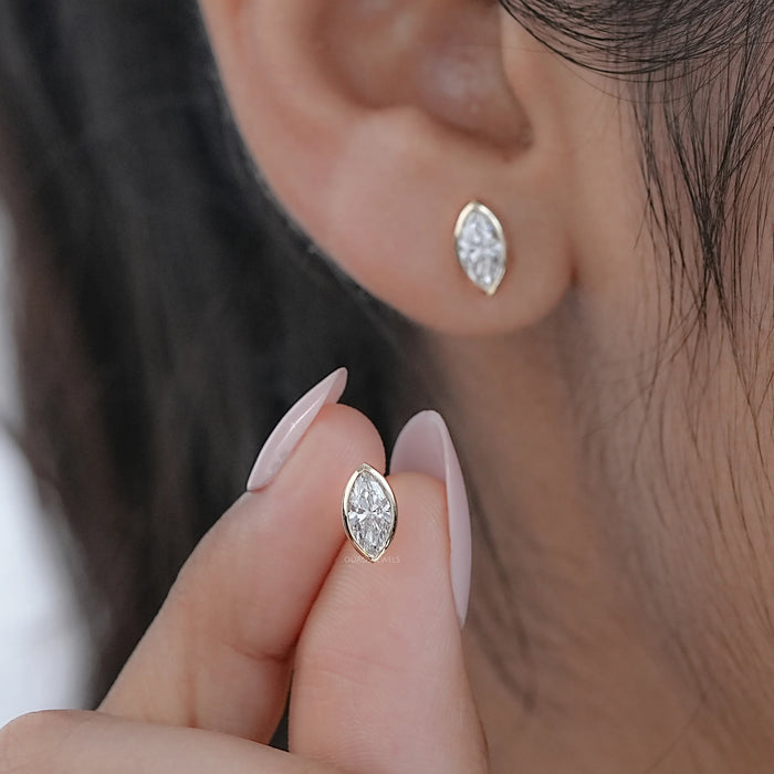 Marquise Cut Lab Diamond Bezel Set Earrings 