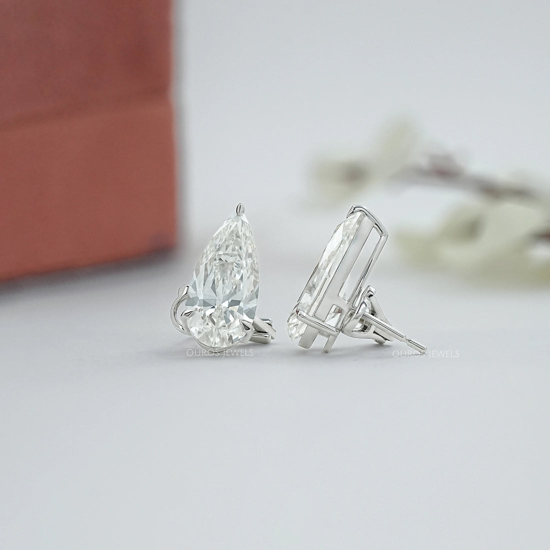 Pear Diamond Clip On Back Stud Earrings