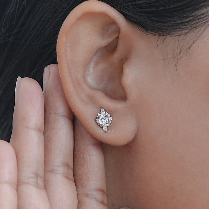 Round And Marquise Cluster Diamond Earring