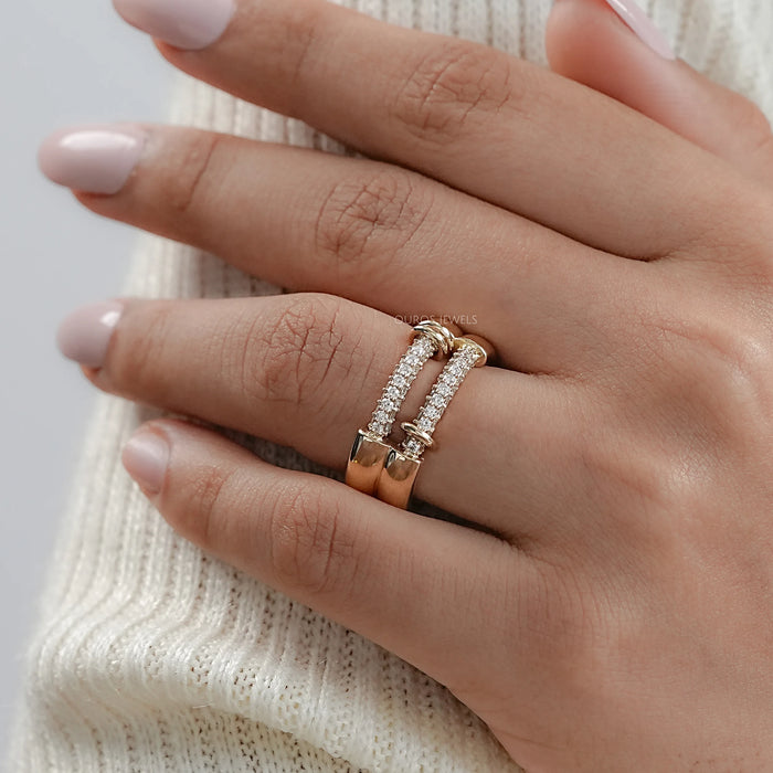 Double Row Connector Round Cut Lab Diamond Wedding Ring 