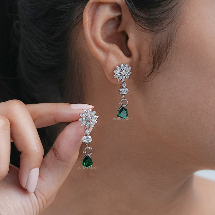 Drop Earring With Pear And Marquise Shape Diamond