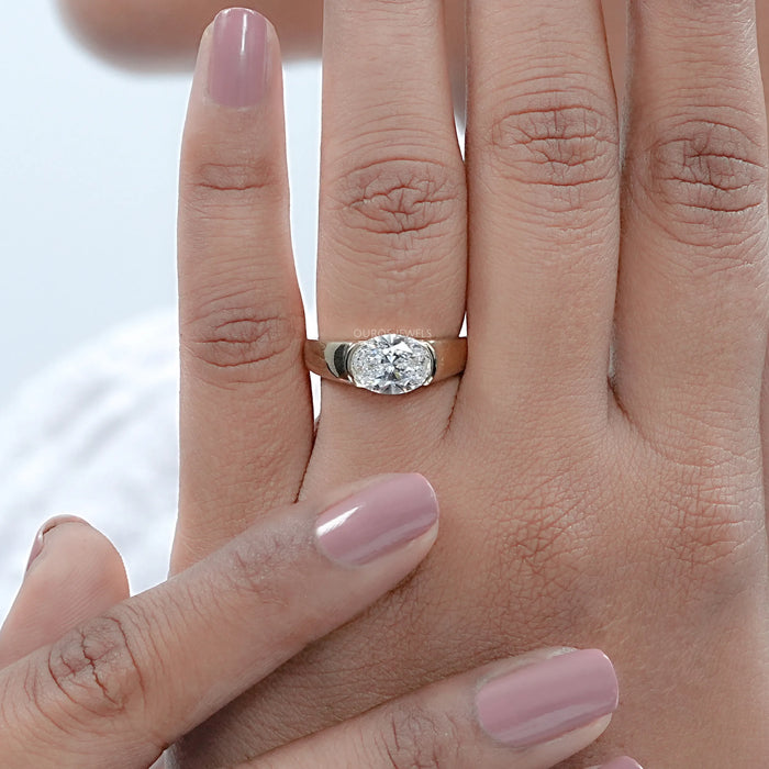 2 ct Oval Cut East West Half Bezel Engagement Ring