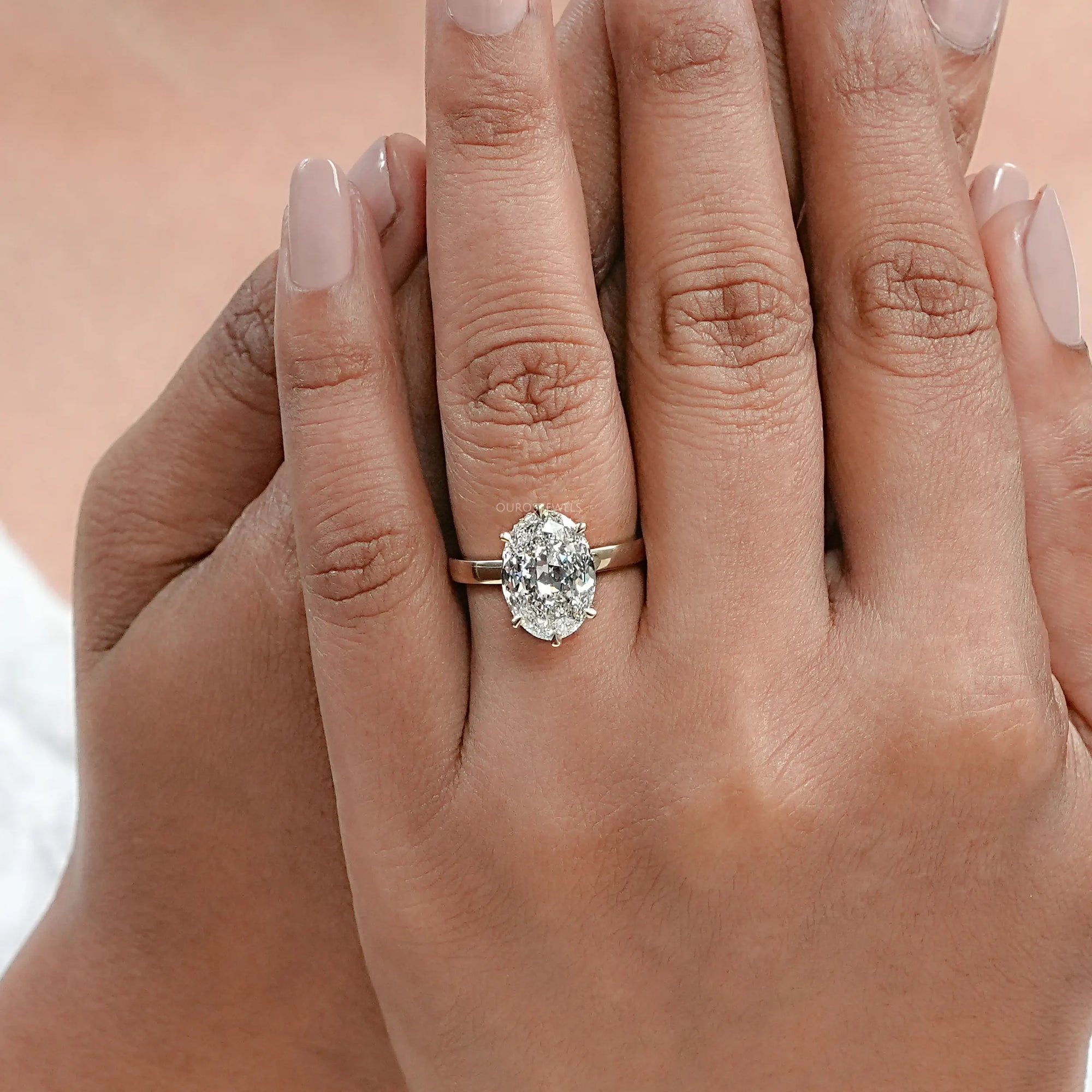 Portuguese Oval Lab Diamond Hidden Halo Ring Ring