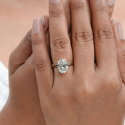 Portuguese Oval Lab Diamond Hidden Halo Ring Ring