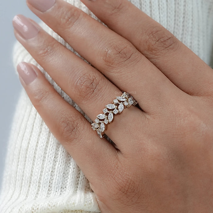 Two Row Round And Marquise Cut Lab Grown Diamond Half Eternity Ring