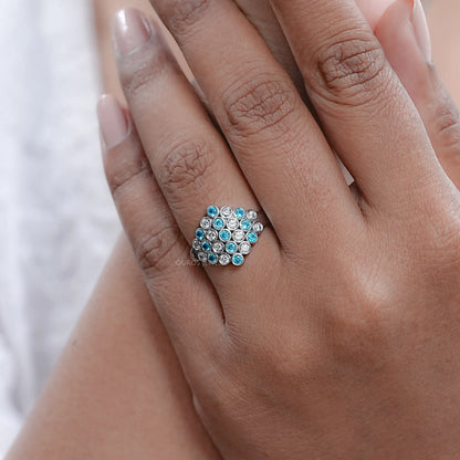 Paraiba Round Gemstone Bezel Set Wedding Ring