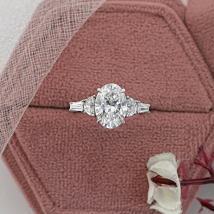 Oval And Half Moon Diamond Five Stone Engagement Ring