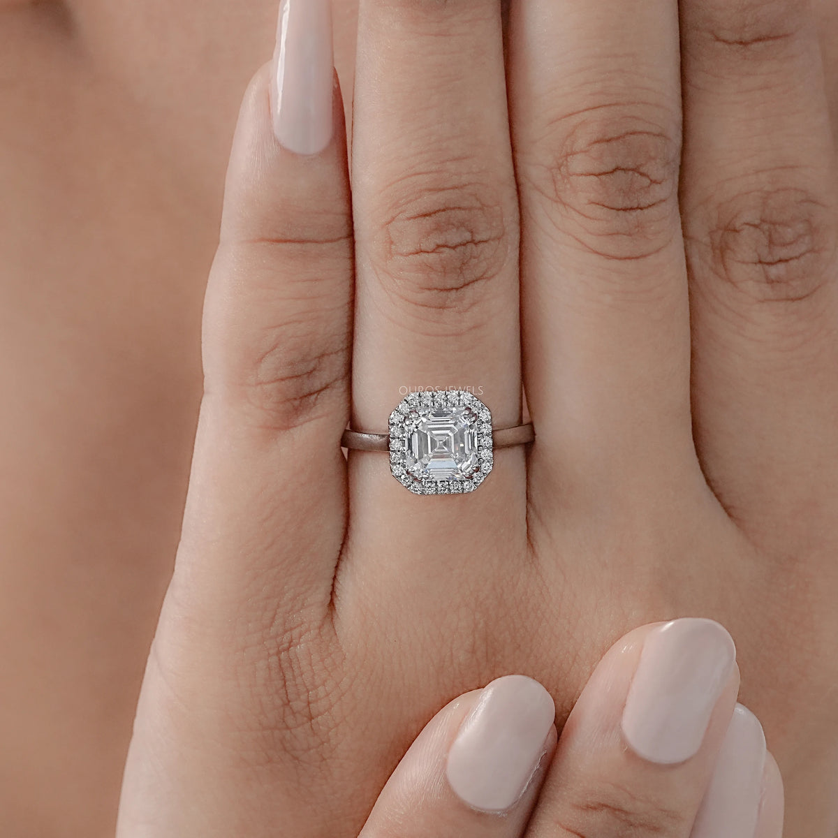 Asscher Cut Lab Diamond Halo Solitaire Engagement Ring Rings