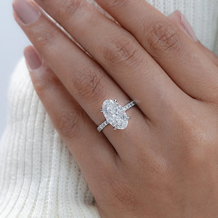 Oval Solitaire with Diamond Accents Engagement Ring