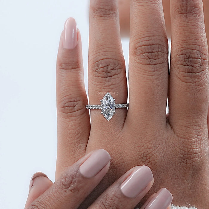 Marquise Cut Solitaire Lab Diamond Engagement Ring With Hidden Halo 