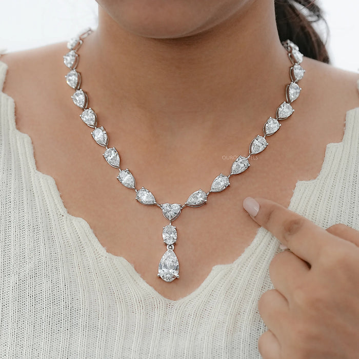 Pear And Heart Cut Lab Grown Diamond Lariat Necklace