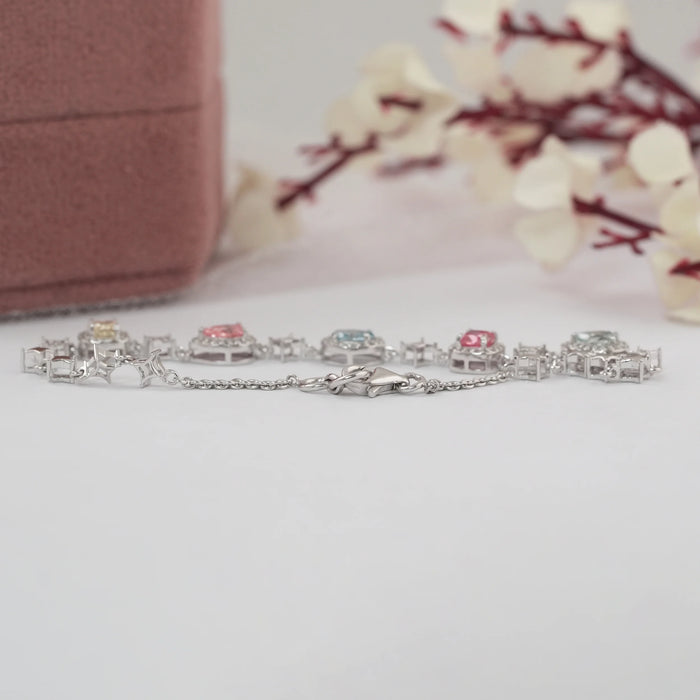 Multi Shape Color Diamond Halo Link Bracelet