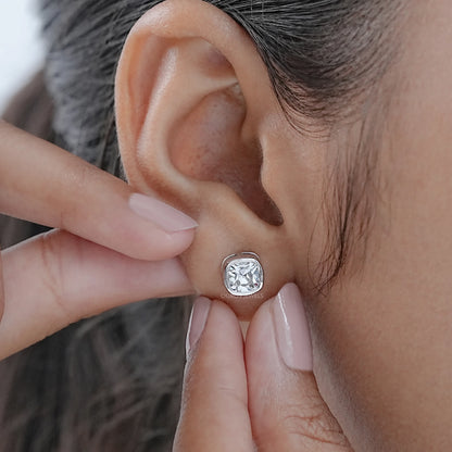 Square Old Mine Cushion Diamond Bezel Stud Earrings Earrings