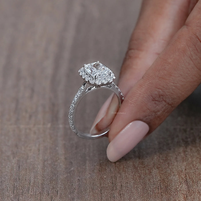 Cushion Cut Halo Lab Diamond Engagement Ring 