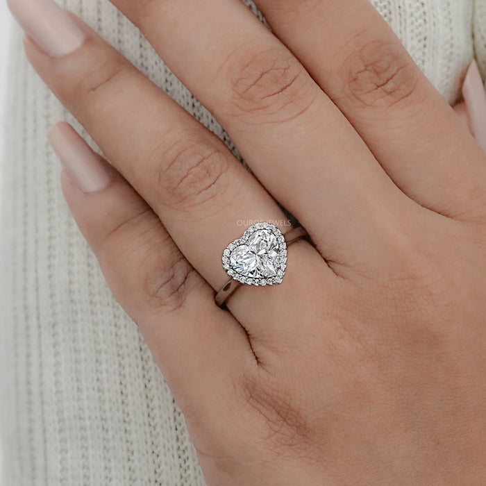 Heart Cut Lab Diamond Enagement Ring With Halo Setting 