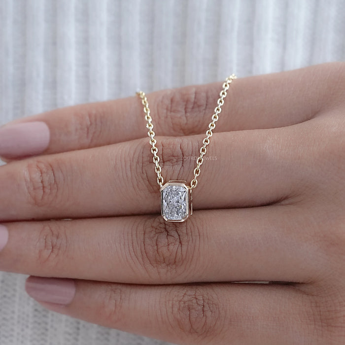 Radiant Cut Lab Grown Diamond Bezel Set Necklace 