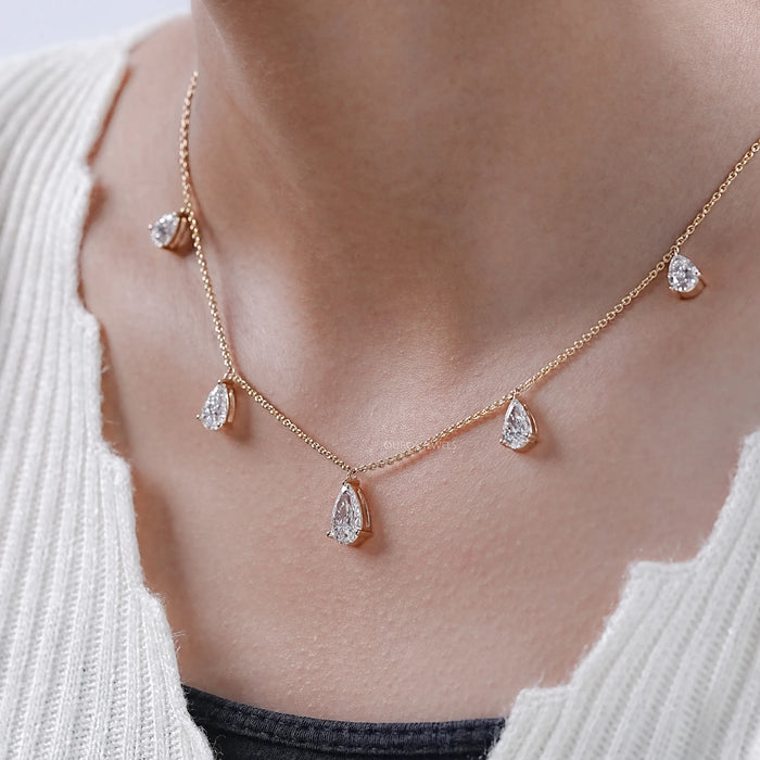 Pear Shape Lab Grown Diamond Station Necklace 