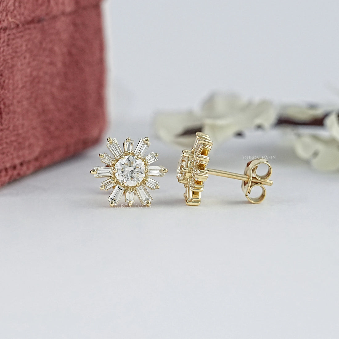 Round & Tapered Baguette Diamond Stud Earrings Earring