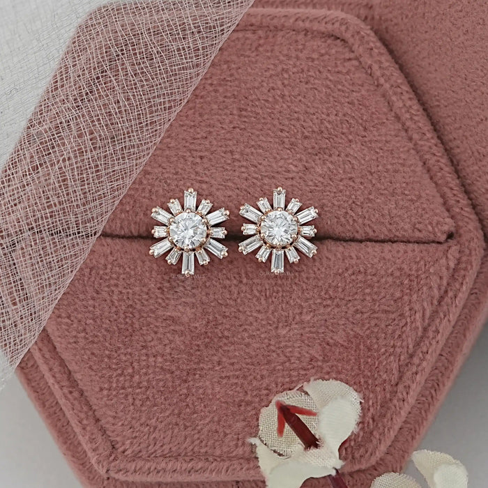 Round And Tapered Baguette Diamond Earrings