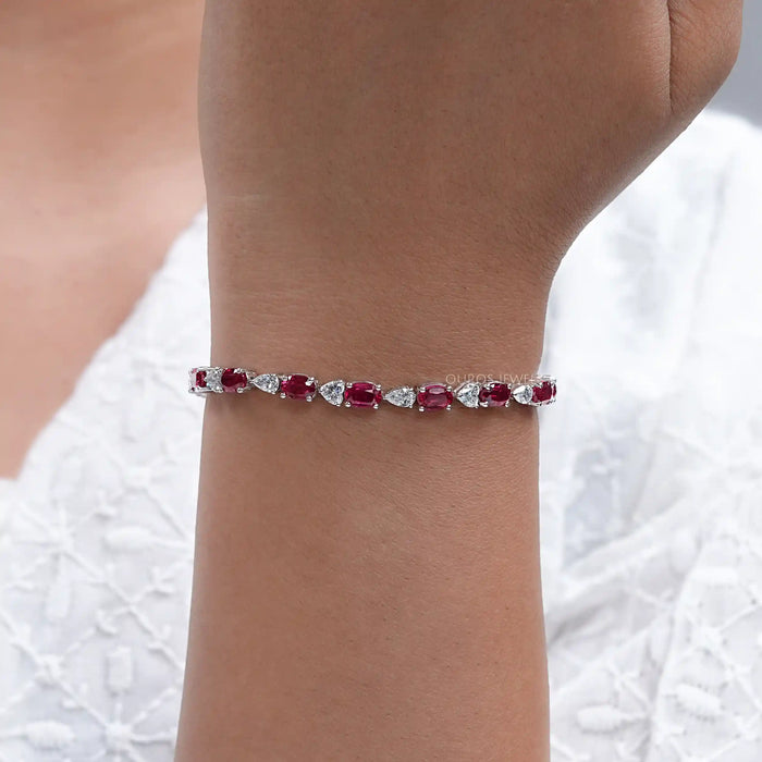 Oval Ruby and Lab Grown Diamond Tennis Bracelet