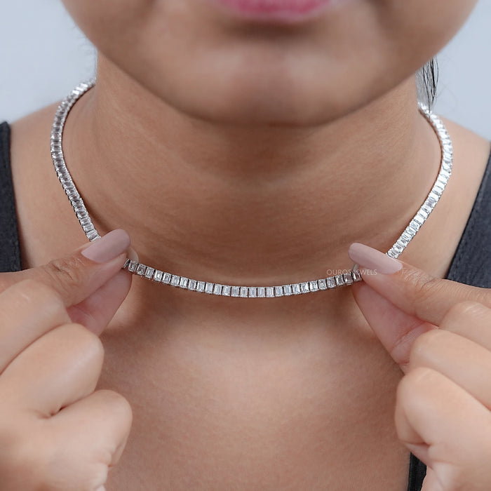 Emerald Cut Lab Grown Diamond Tennis Necklace