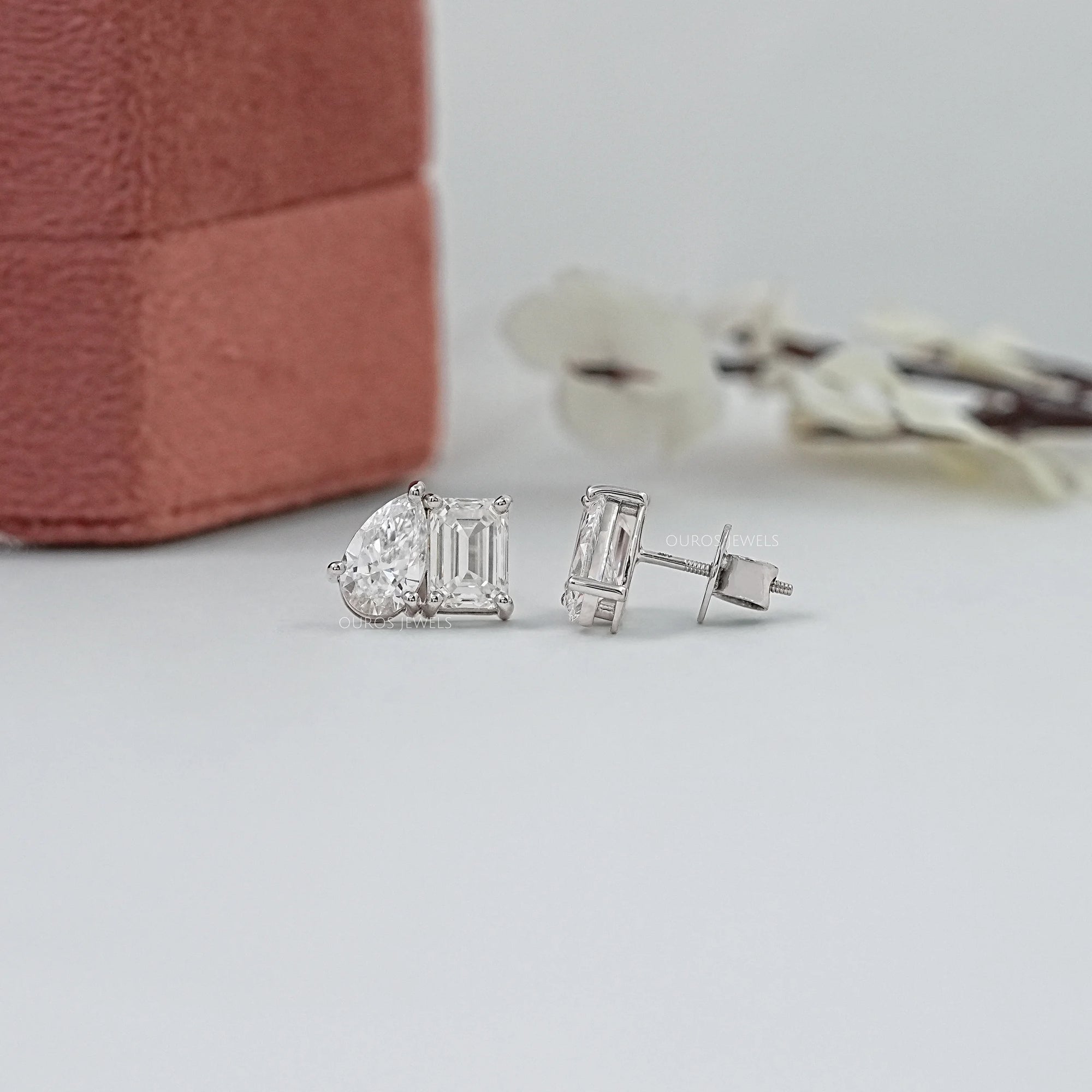 Emerald and Heart Lab Grown Diamond Toi Et Moi Earrings