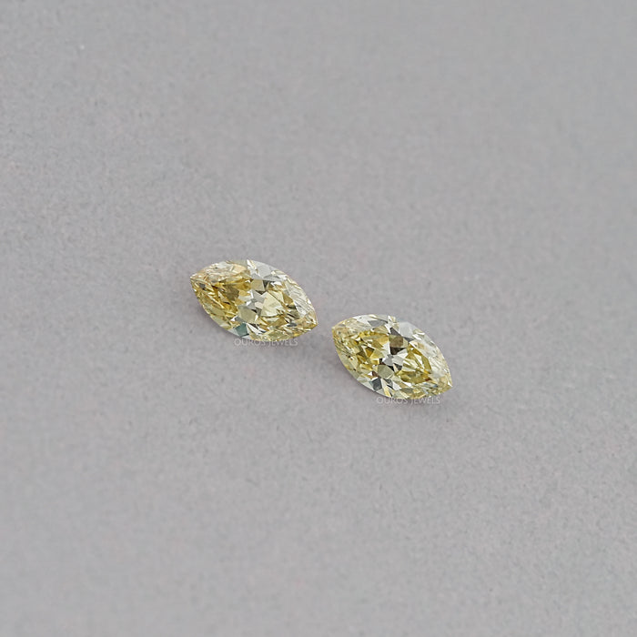 Intense Yellow Old Mine Marquise Cut Lab Diamond Matching Pairs