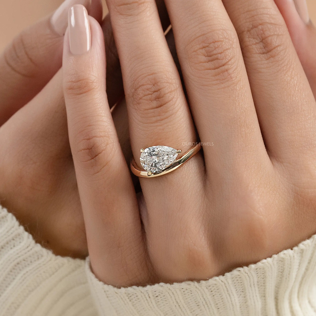 Pear Diamond Curved Solitaire Engagement Ring Ring