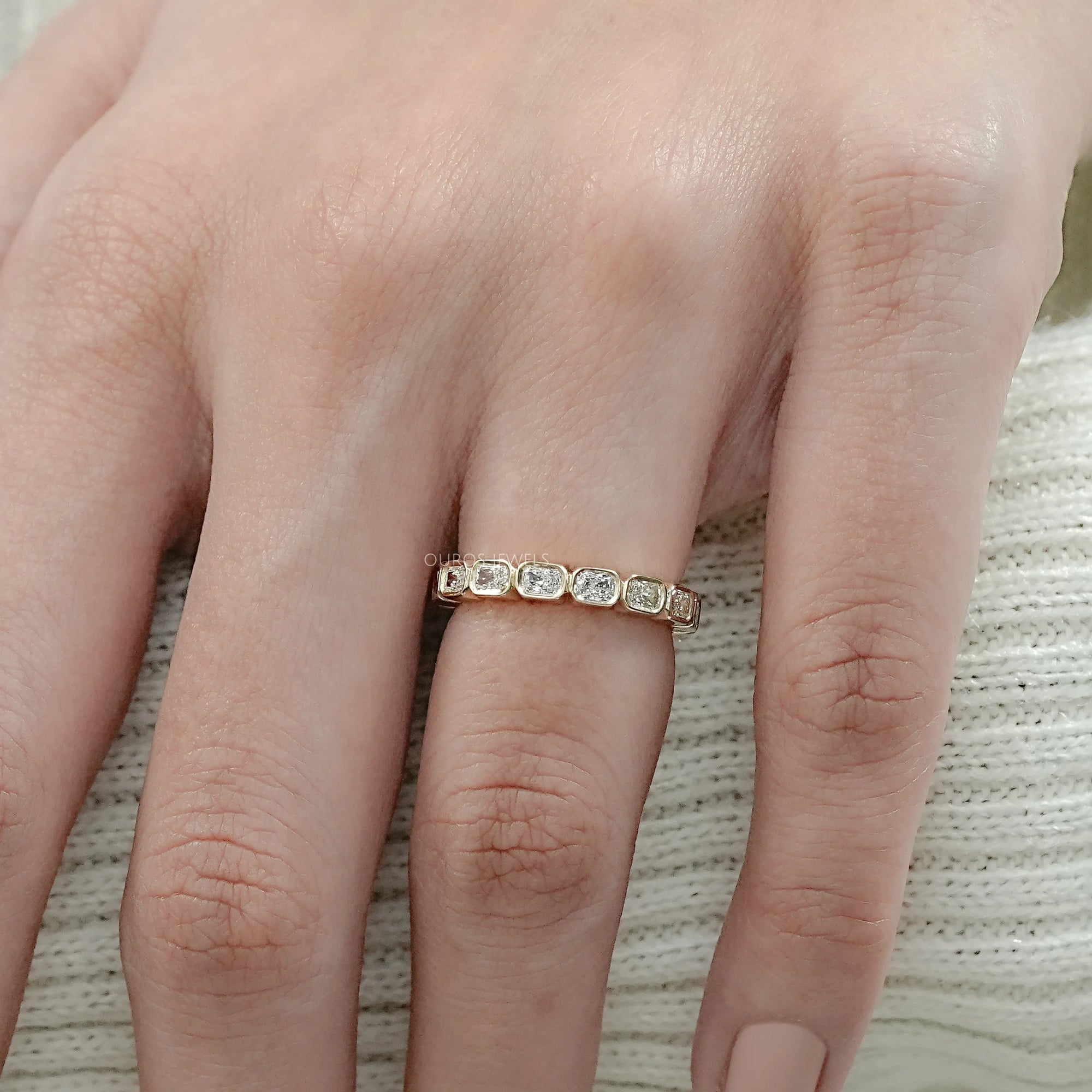 East West Radiant Lab Diamond Bezel Set Wedding Band