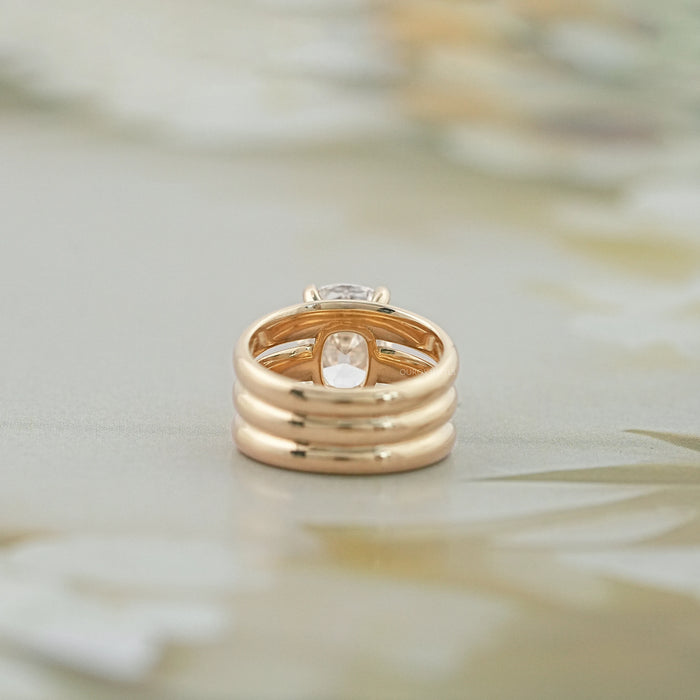 Old Mine Cushion Cut Lab Diamond Triple Band Ring 