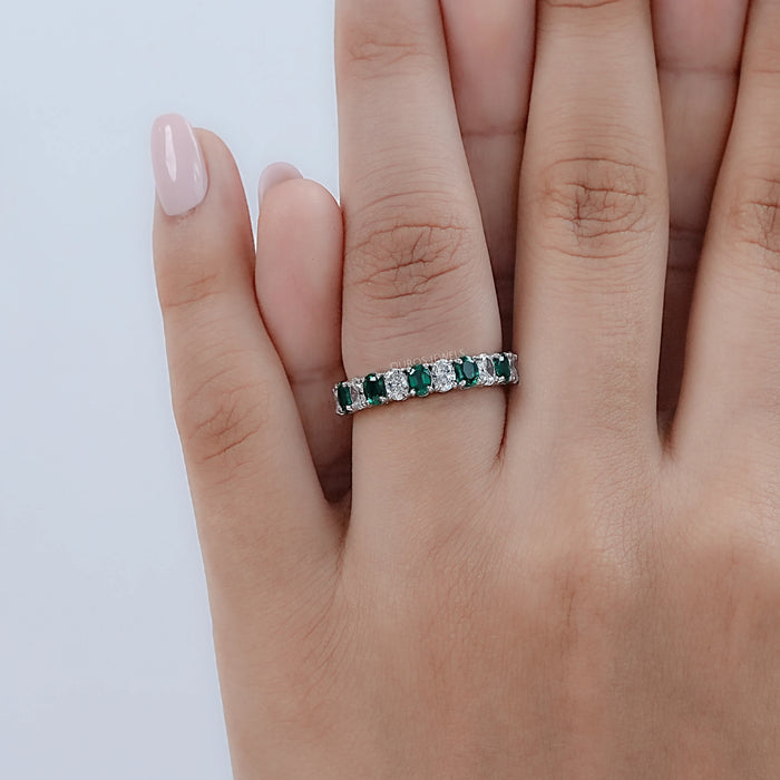 Oval Emerald And Lab Grown Diamond Half Eternity Band