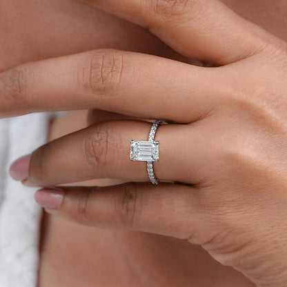 IGI Certified Emerald Cut Diamond Solitaire Accent Ring Rings