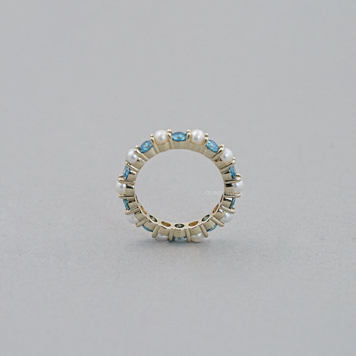 Pearl Gemstone And Diamond Wedding Band