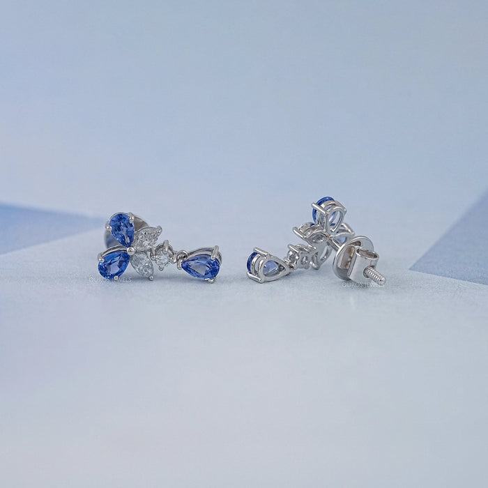 Sapphire Pear And Marquise Lab Diamond Drop Earrings