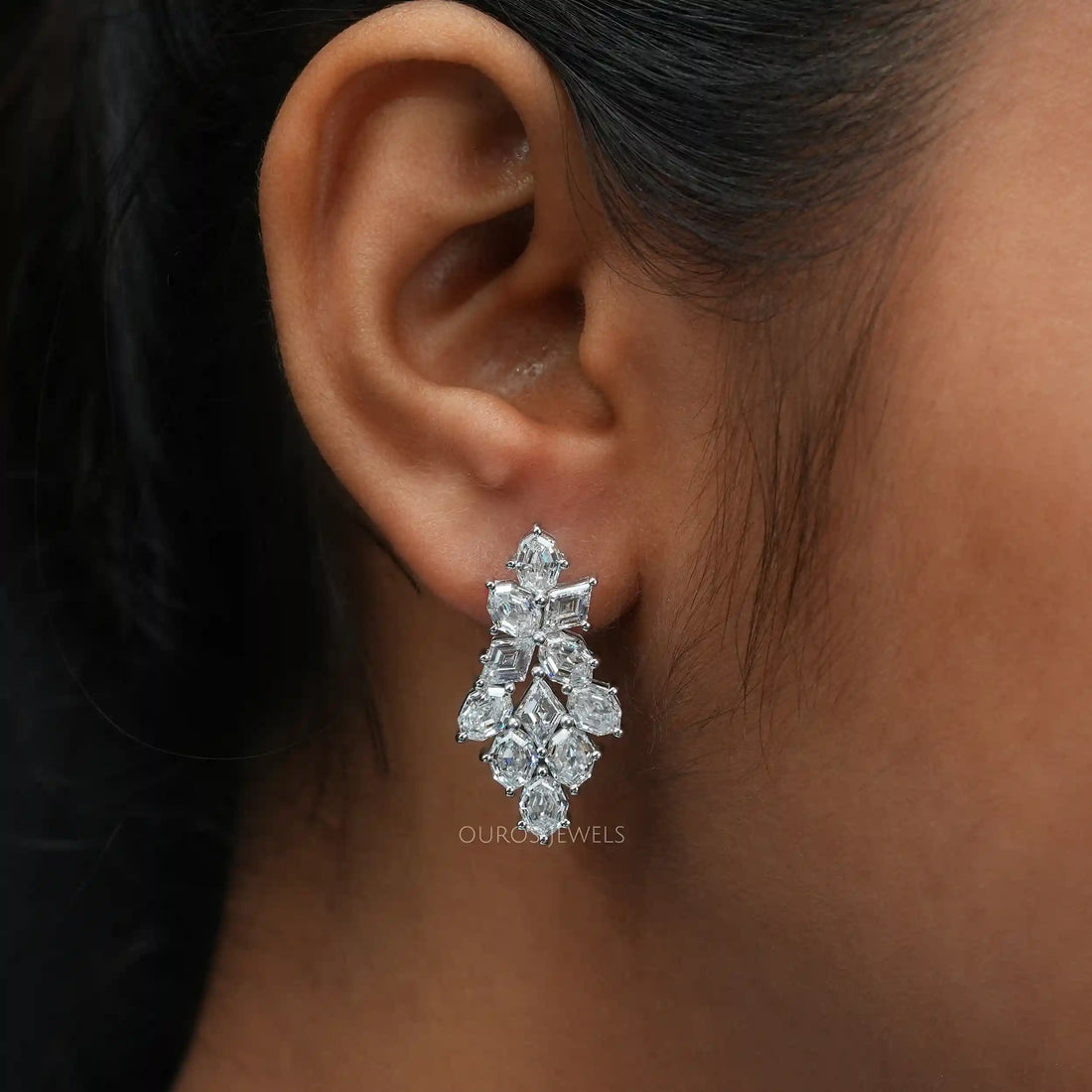 Step Cut Moval And Lonzenge Cut Lab Diamond Earrings Earrings