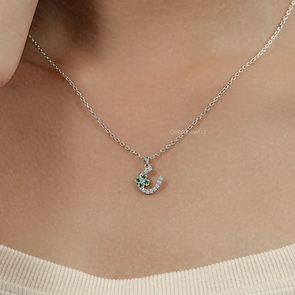 Round Green Gemstone Leaf Charm Pendant