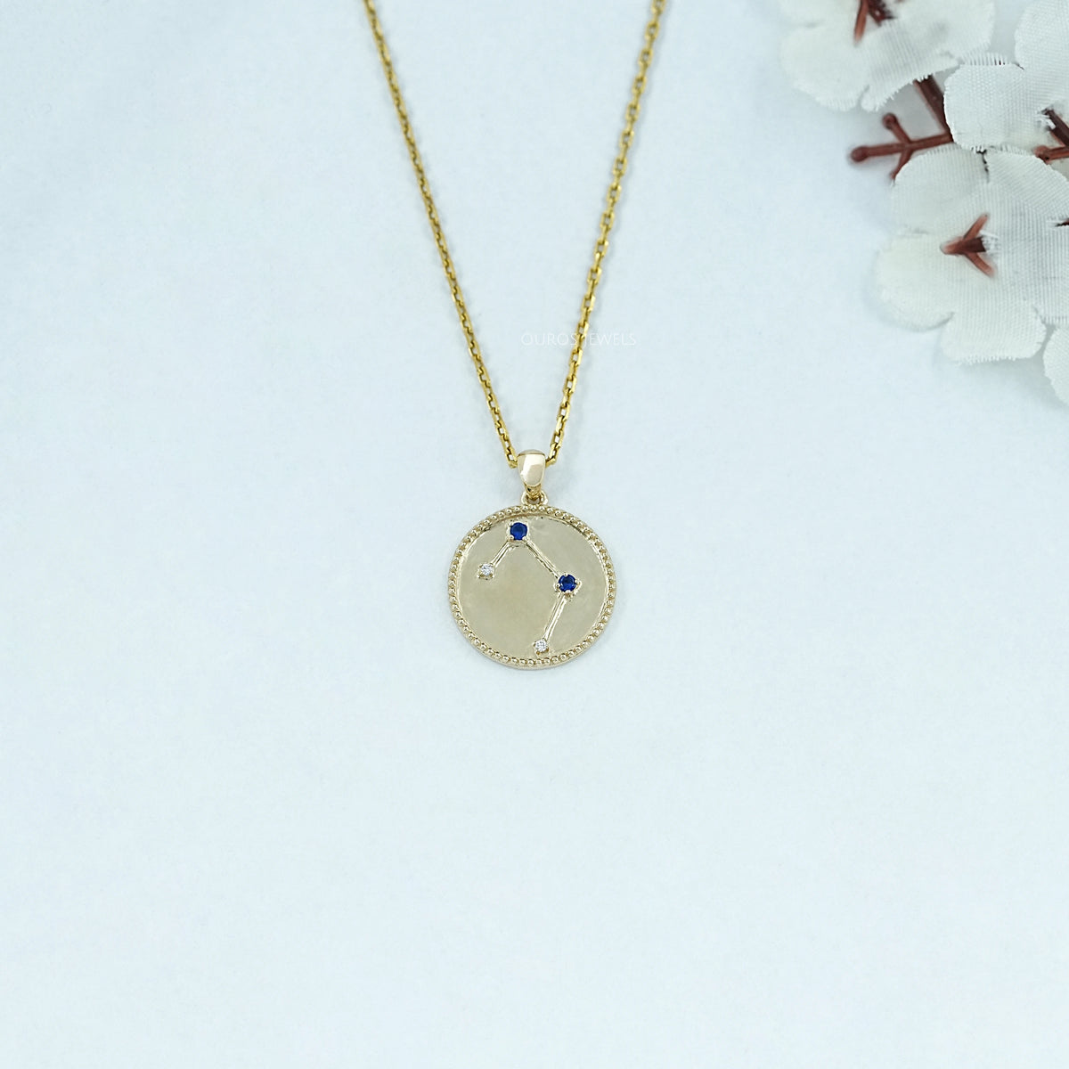 Libra Zodiac Sign Sapphire Gemstone Pendant Necklaces
