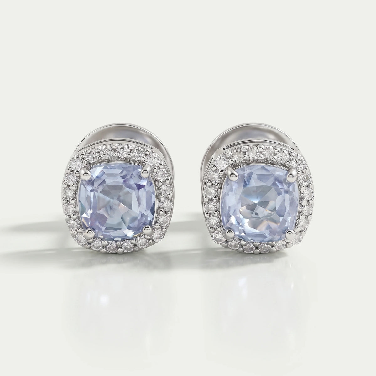 Light Purple Square Cushion Halo Stud Earrings Earring