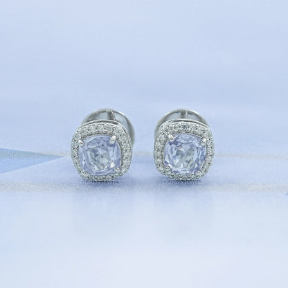 Blue Oval Sapphire Gemstone With Lab Diamond Halo Earring 