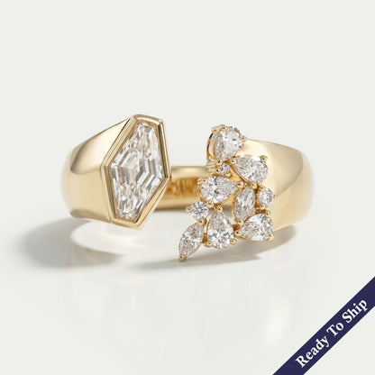 Lozenge Cut Bezel Cluster Wide Open Ring