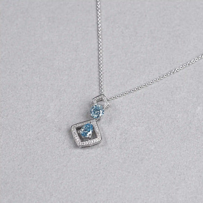 Blue Pear Diamond Halo Floating Pendant Necklaces