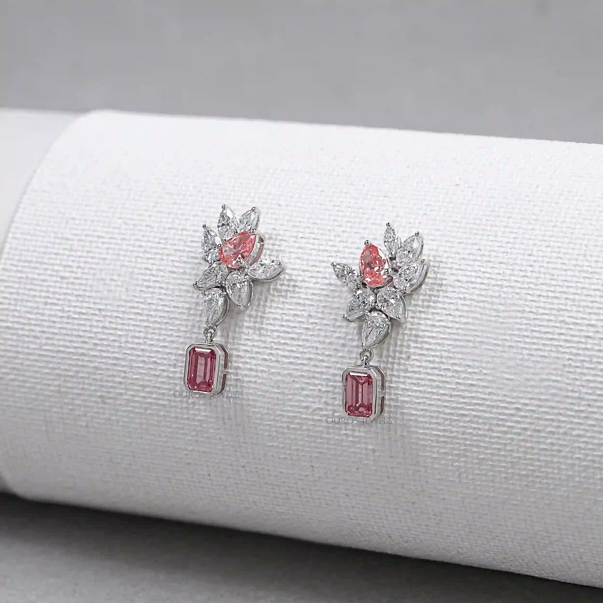 Cluster Drop Earrings With Pink & White Diamonds Earring