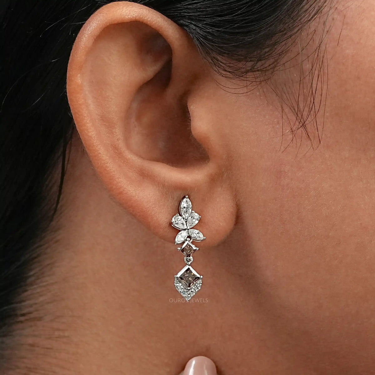 Champagne Princess Cut Drop Earrings Earrings