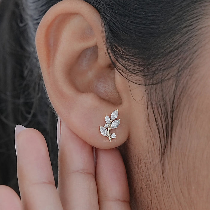 Marquise And Round Lab Grown Diamond Leaf Earrings
