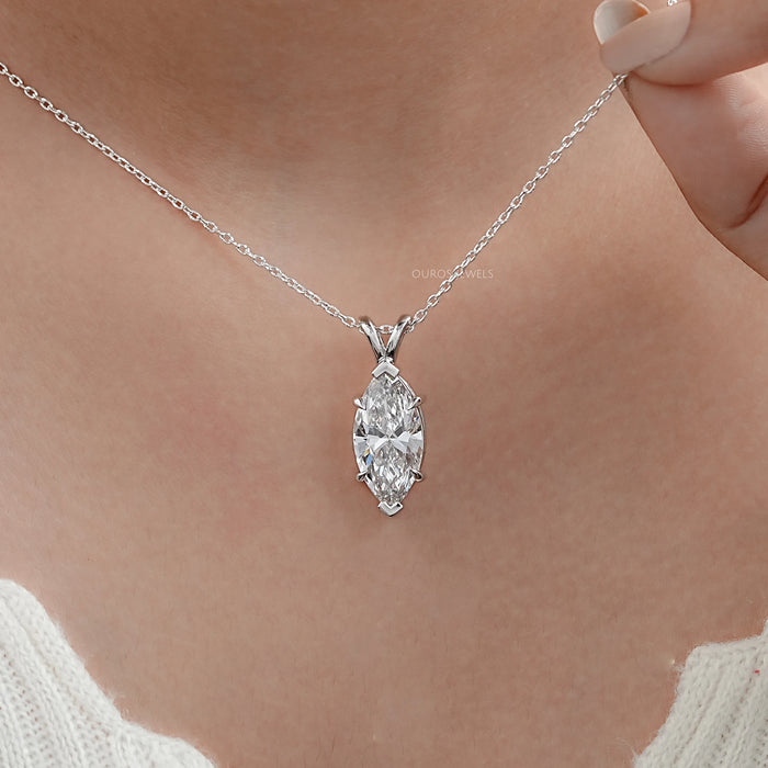 1.10 Ct Marquise Cut Lab Diamond Solitaire Pendant Necklace 
