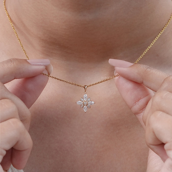 Marquise Cut Bezel Set Cluster Diamond Pendant